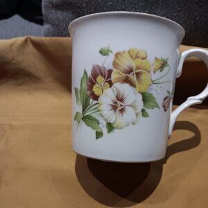 Vintage Crown Trent White Bone China Mug Reads "August" Inside Band of Gold Rim